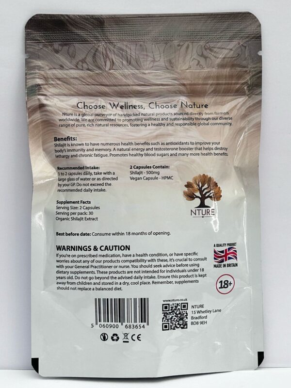 NTURE 15000mg Shilajit Capsules – 60 Vegan Caps, Made in the UK - Image 2